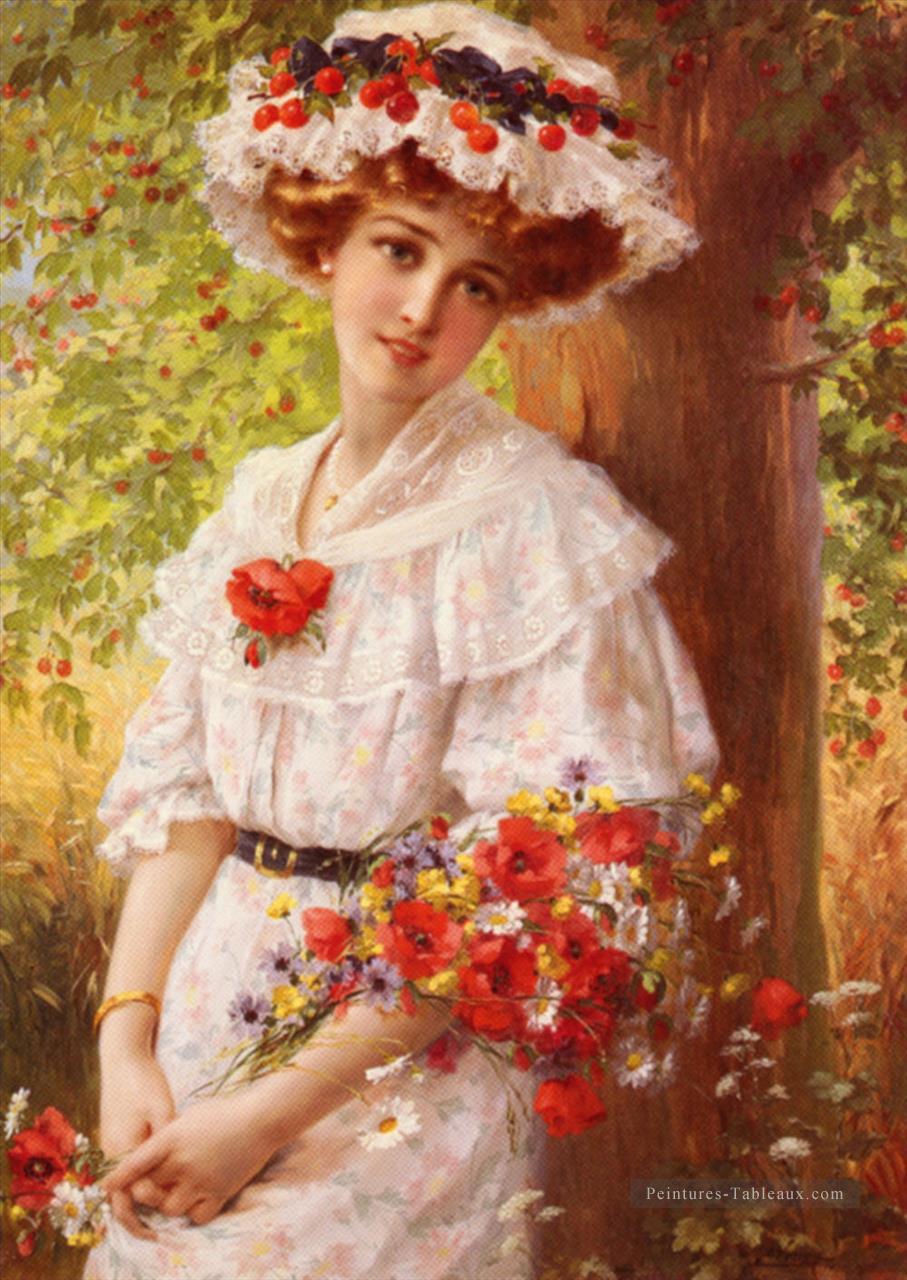 Under The Cherry Tree fille Emile Vernon Fleurs impressionnistes Peintures à l'huile